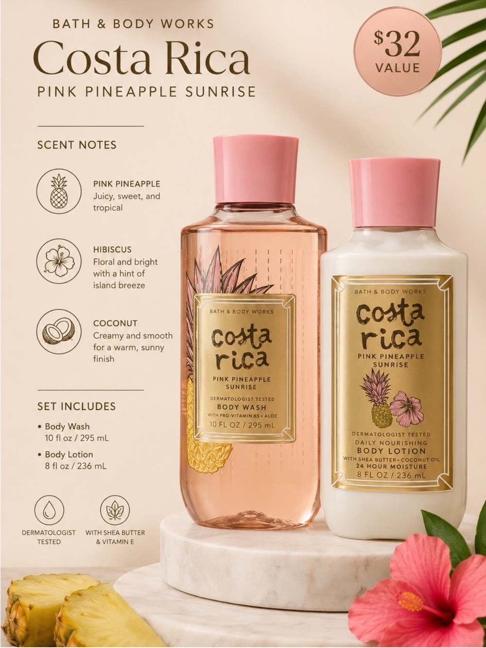 Bath & Body Works Costa Rica Body Wash & Body Lotion Set